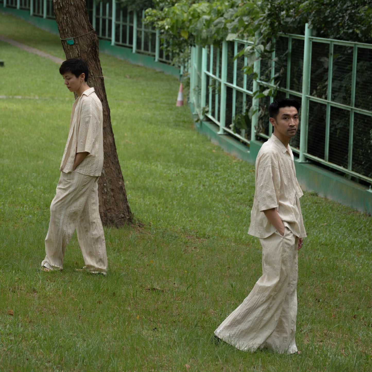 Oakes2 Tree Print Pleated Belt Trousers