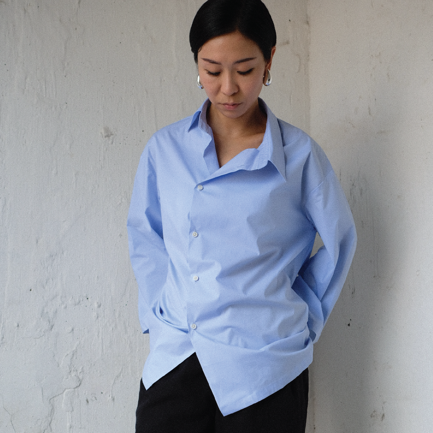 Charlie Asymmetric Collar Shirt | Sky Blue