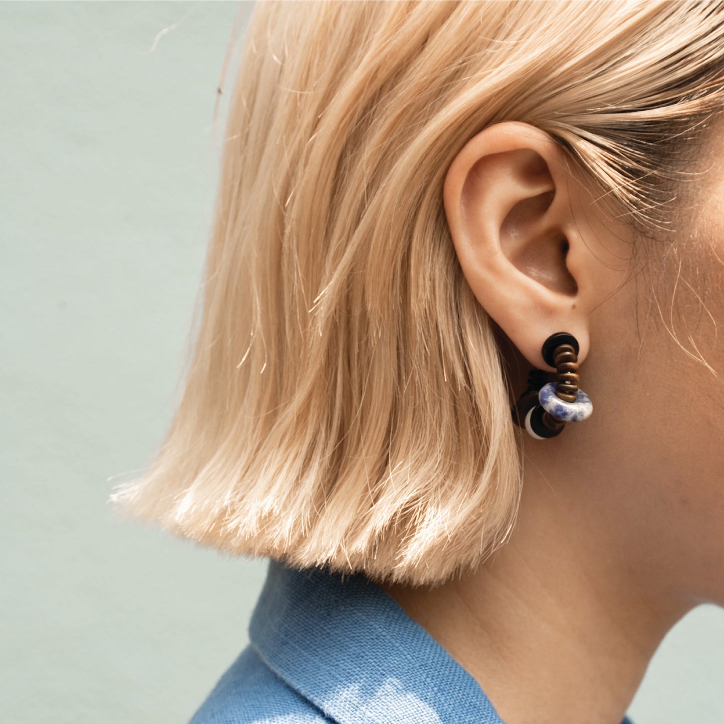 Mud Wooden Earring (Single Piece) | Indigo