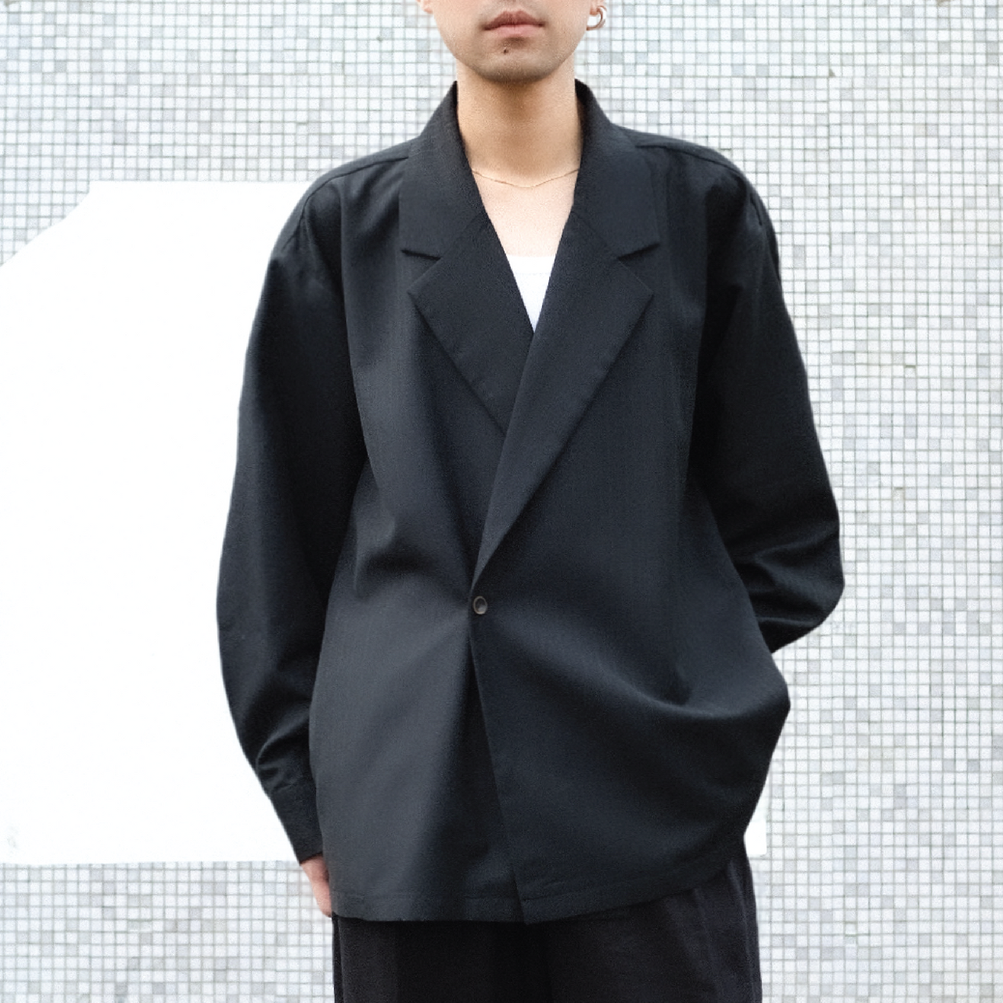 Coast Asymmetric Lapel Shirt-Jacket | Black