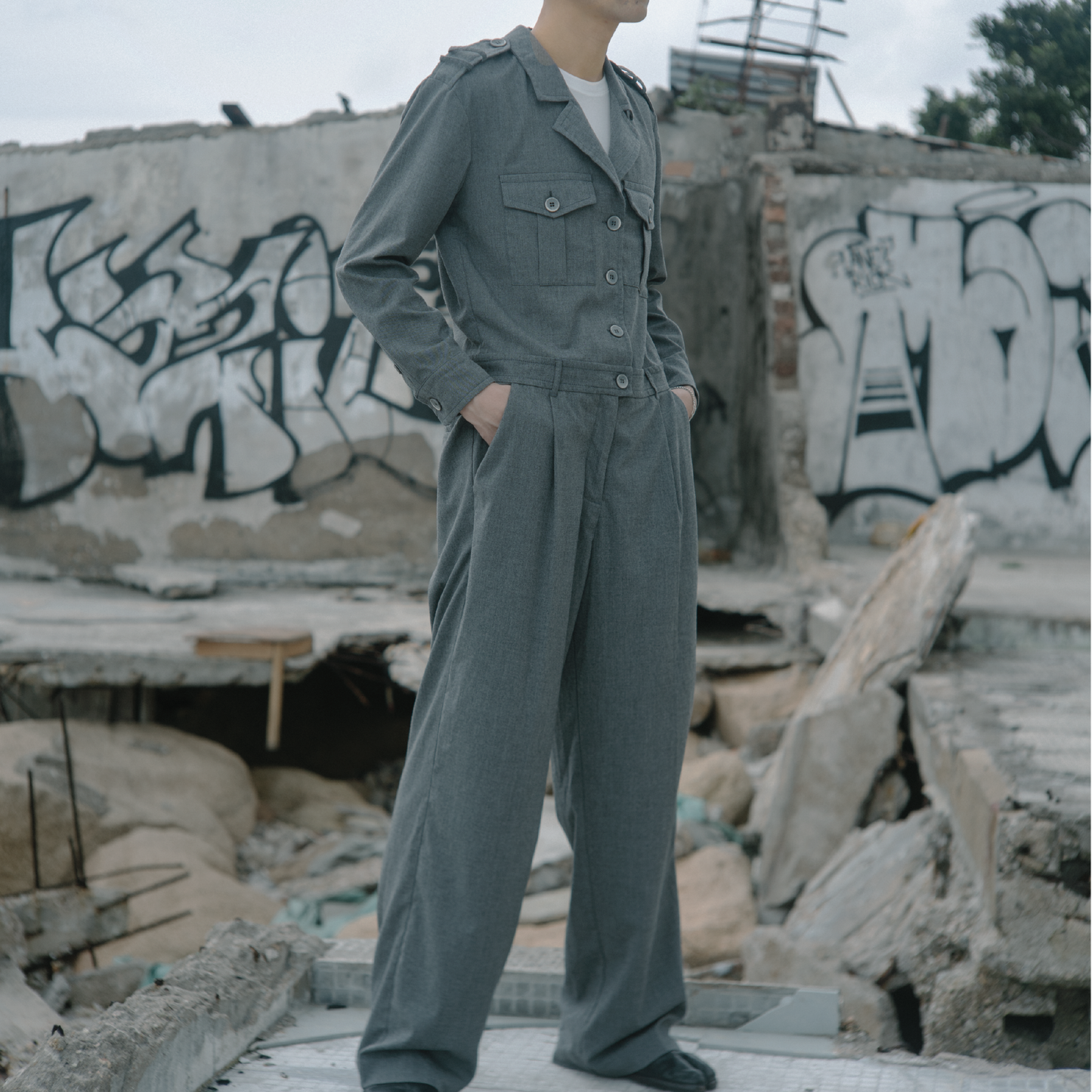 Noa Pockets Jumpsuit |  Light Grey