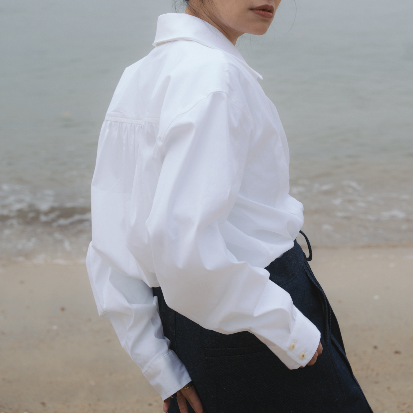 Billie Double Collar Overshirt | Optic White